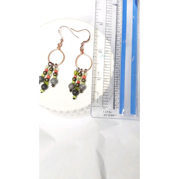 Artisan earrings  147# NEW bohemian Jasper gemstone earrings Copper hoops seeds - Picture 5 of 6
